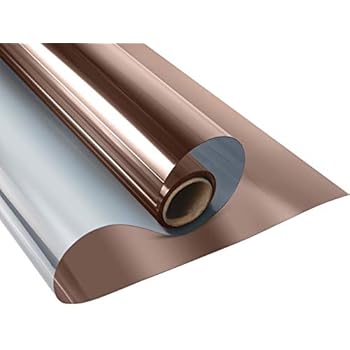 KESPEN One Way Window Film Privacy Anti-UV Heat Control Reflective Glass Tint for Home Static Cling Vinyl, Brown-Silver, 35.4 Inch X 8.2 Feet