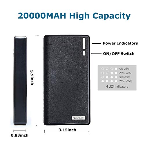 Power Bank 20000mah Portable Charger Dual USB Output External Cell Phone Battery Pack with LED Light for iPhone, iPad Samsung Galaxy and More (Black)