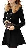Eshion Women Trench Double Button Fur Collar Coat Jacket Woolen Outwear 4 Colors