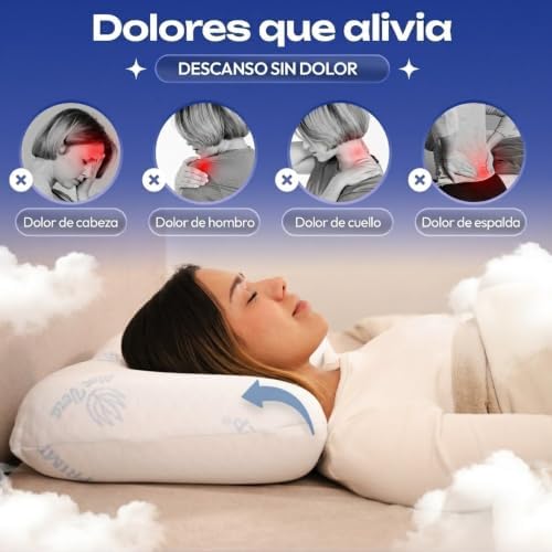 Almohada Cervicales y Cuello Alta Densidad 2 en 1 Apta para Todas Las Posturas | Almohada Viscoelástica Ergonómica de Célula Abierta | Soporte Ortopédico | Funda Aloe Vera Lavable