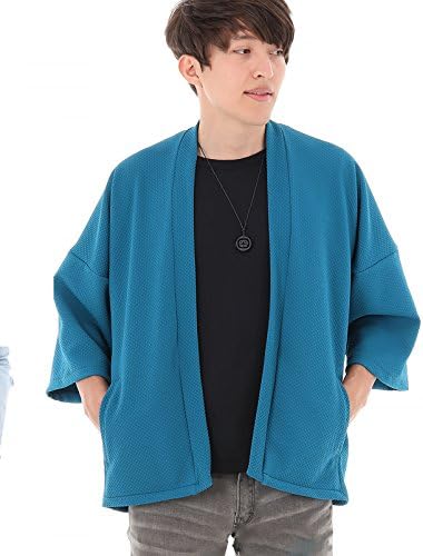 LOST IN BKK Men's Oversized Kimono Cardigan Noragi Street Jacket Haori Man Yukata Coat (Sea Blue)