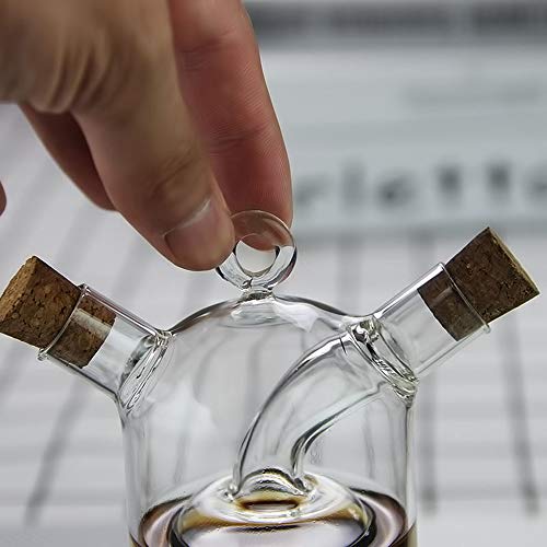 FineInno Olive Oil and Vinegar Dispenser 2 in 1 Oil and Vinegar Bottle Cruet Glass Jar Kitchen Supplies Removable Cork,for BBQ,Cooking, Baking,10oz (bottle with cork)