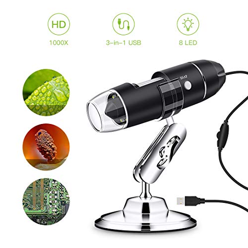 USB Microscope, KinCam 1080P Digital Microscope Up to 1000X Zoom 1080P 2.0 MP with 8 Adjustable LED Lights and 3-in-1 Micro USB/Type-C/USB, Compatible with Windows 7 8 10, Mac and Android - Thumbnail 7