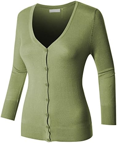 RubyK Womens Plus Size Clean Rib Fine Knit 3/4 Sleeve Cardigan Sweater