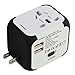 TanGeekor Universal Travel Adapter International Plug with Dual USB Charging Ports, AC Socket - White