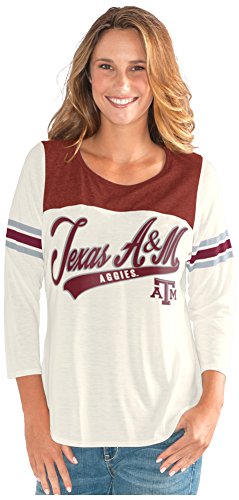 NCAA Texas A&M Aggies Women's Endzone 3/4 Sleeve Tee, Large, Vintage White