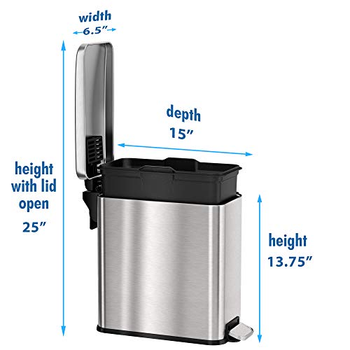 iTouchless SoftStep 3 Gallon Slim Bathroom Step Trash Can with AbsorbX
