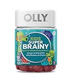 OLLY Kids Super Brainy Gummy Multivitamin, 25 Day Supply (50 Gummies), Blue Raspberry, Omega 3 DHA EPA, Wild Blueberries, Choline, Chewable Supplement