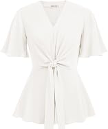 GRACE KARIN 2026 Women's Elegant V Neck Peplum Tops Tie Front Short Bell Sleeve Shirts Tops Blouse