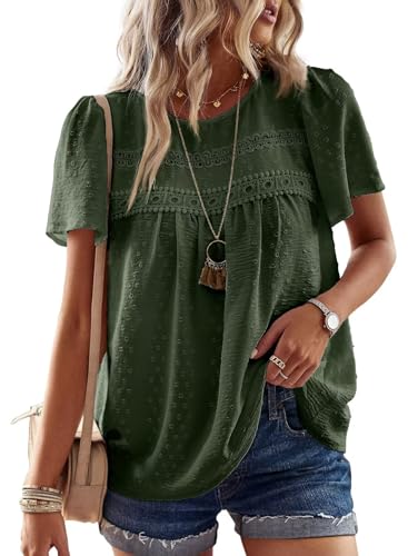 Falechay Womens Green Dots Lace Top