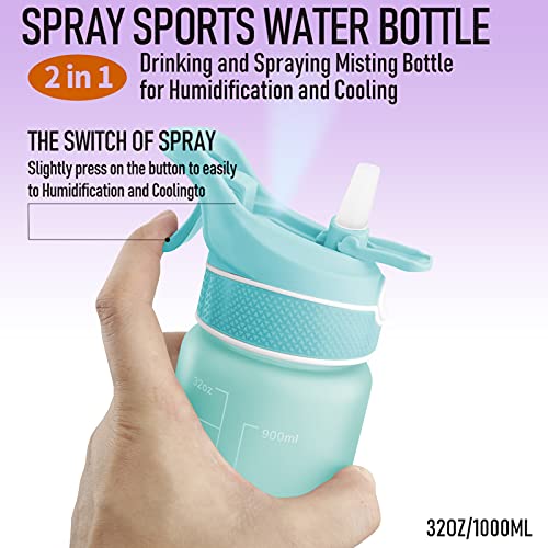 CC-100 Sports Water Bottle,Spray Cooling Bottle,Straw - Spray Two-in-One , to Quench Thirst, Cool Down Quickly, For Fitness,Travel,Running (blue), 11.4*2.7in
