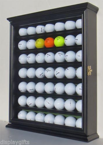 49 Golf Ball Display Case Rack Cabinet with Glass Door, Solid Wood, GB49-BLA