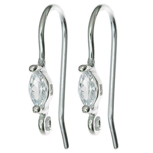 2 pcs .925 Sterling Silver Ear Cz Crytal Wire Earwires French Hook/Findings/Bright