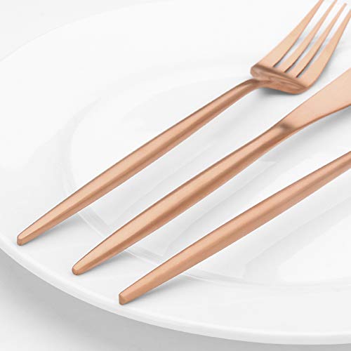 Matte Rose Gold Silverware Set,Vanston Satin Finish Cutlery Service for