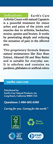 Earth's Care Arthritis Cream 2.4 OZ. / No Parabens,Colors or Fragrances / Not Tested on Animals