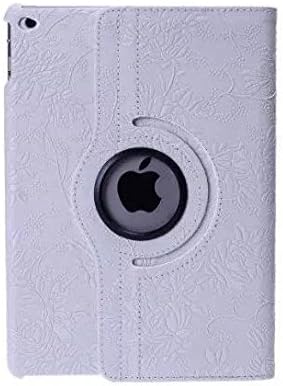 SingPad iPad Air 2 Case- Stylish Embossed Flowers Painting Case 360 Degree Rotating Stand Smart Cover PU Leather Case Multi-angle Vertical and Horizontal Stand for Apple iPad Air 2 (iPad 6) 2014 Model,- Smart Cover Auto Wake / Sleep Feature+Screen Protector (White)