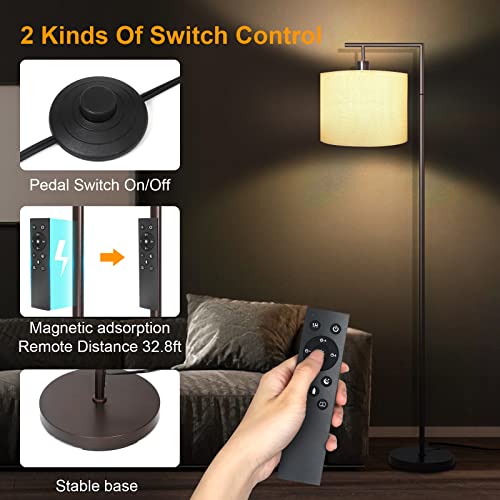 Floor Lamp for Living Room, Stepless Brightness & 4 Color Temperture Adjustable with Remote & Foot-swith Control Modern Standing Lamp with Lamp Shade for Bedroom, 9W LED Bulb Included