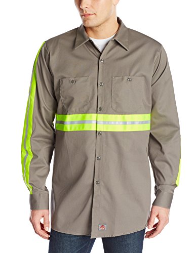 Red Kap Men's Enhanced Visibility Cotton Work Shirt , Grey with Yellow/Green Visibility Trim,  Small