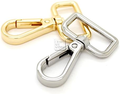 CRAFTMEmore 2PCS Gold or Silver Push Gate Snap Hooks Metal Swivel Lobster Claw Clasp Purse Hardware (1 inch, Silver (VT))