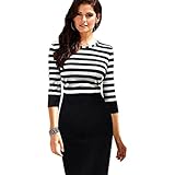Malloom Women Lady Splice Slim Striped Bodycon Formal Occasion Pencil Dress