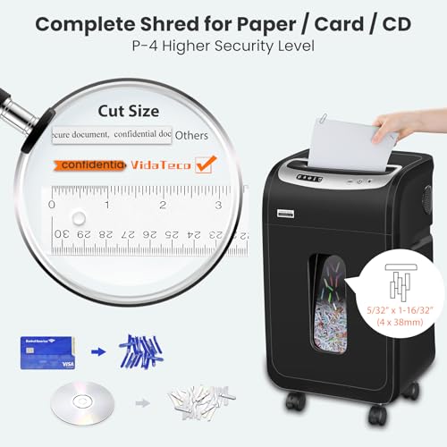 VidaTeco Cross Cut Paper Shredder Heavy Duty, 20-Sheet 60 Mins Running Shreds Paper/Card/Staple/Clip Paper Shredder for Home Office Use, P-4 AUTO Jam Proof(ETL) 30L Pullout Bin and 4 Casters