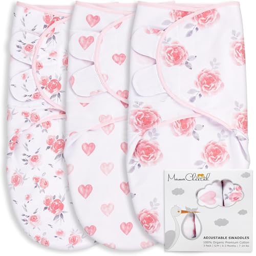 Mama Cheetah Baby Swaddle Sack 3-6 Month, Organic Cotton Swaddling Sleep Sack, Infant Swaddle Blanket for Large Babies, Large Blanket Wrap for Girl, 3-Pack