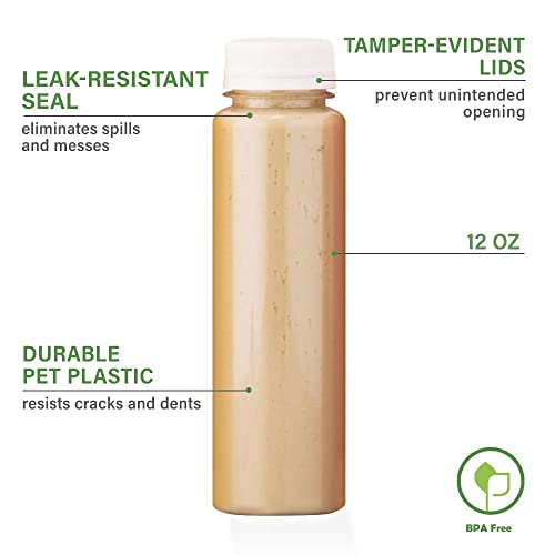 12 Ounce Juice Bottles, 100 BPA Free Empty Plastic Bottles Recyclable