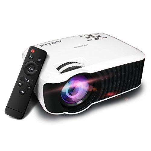 ABOX T22 Upgraded 2400 Lumens Portable LCD Video Projector, GooBang Doo Multimedia Home Theater Video Projector Support 1080p HDMI USB SD Card VGA AV for Home Cinema TV - White