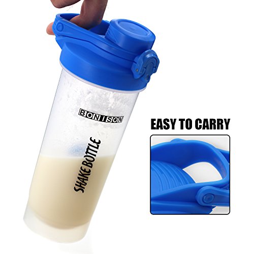 Bonison 24 Oz Shake Bottle With Flip Top Spout, Mixer Ball To Mix Protein Powder Easy Shaker Water Bottle (24OZ-Blue) - Thumbnail 7
