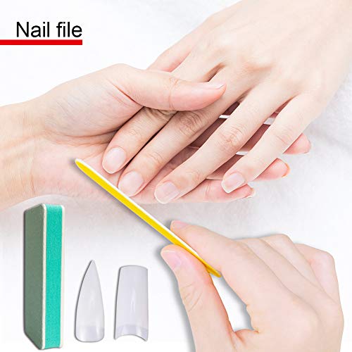 Acrylic False Nail Tips Kit, 600pcs Coffin Nail Tips Natural Half Cover False Nails with Nail Clipper,Nail File,Sponge Polishing
