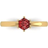 Clara Pucci 0.5 cttw Garnet 14K Yellow Gold Solitaire Ring for Women - Cocktail Statement Fashion Jewelry Gift (5.0mm, Round Cut)