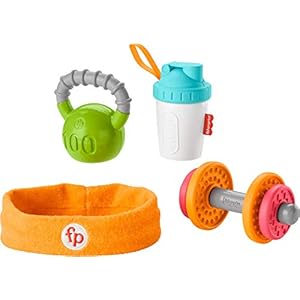 Fisher-Price Teething & Rattle Toys Baby Biceps Gift Set, Gym-Themed For Infant Fine Motor & Sensory Play, 4 Pieces