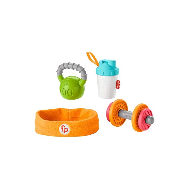 Fisher-Price Teething & Rattle Toys Baby Biceps Gift Set, Gym-Themed For Infant Fine Motor & Sensory Play, 4 Pieces