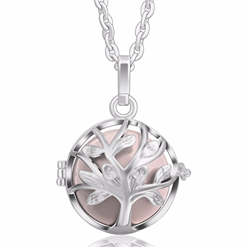 [Life Tree] Eudora Harmony Bola Mexican Ball 18mm Pregnancy Pendant Perfume Necklace 30'' Silver, Peach