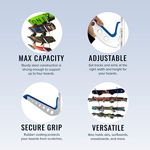 StoreYourBoard Wakeboard Wall Storage Rack, Metal Adjustable 4