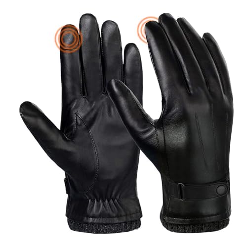 SANKUU Black Leather Gloves for Men, Winter Warm Touchscree