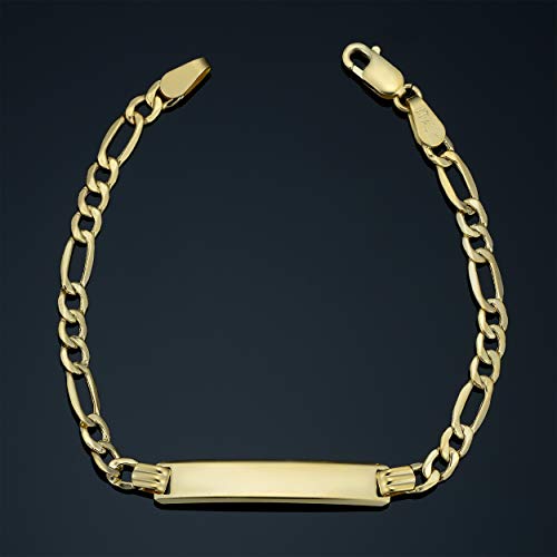 KoolJewelry 14k Yellow Gold High Polish Figaro Baby ID Bracelet (5.5