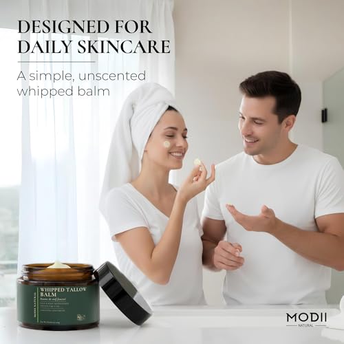 Whipped Beef Tallow Moisturizer - 100% Grass-Fed Tallow Face Balm with Honey, Jojoba Oil, Olive Oil & Sweet Almond Oil - Unscented - 120ml/4oz