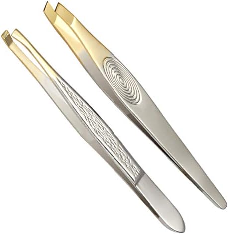 アイブローニッパーズ ツイーザー 驚きの毛抜き 精密 先丸平タイプ 先斜めタイプ ステンレス製 2セット 眉毛 ピンセット ケース付き