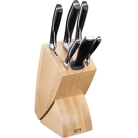 Fissler perfection Messerblock bestückt – 7 teiliges Set mit 6 Messern und 1 Holzblock – Messer korrosionsbeständig – 088-026
