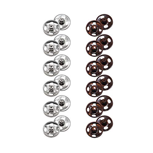 Meikeer 100 Sets Sew-on Snap Buttons Brass Snap Fastener Buttons Press Button Sew on Press Studs for Sewing Clothing Silvery and Black(8.5mm)