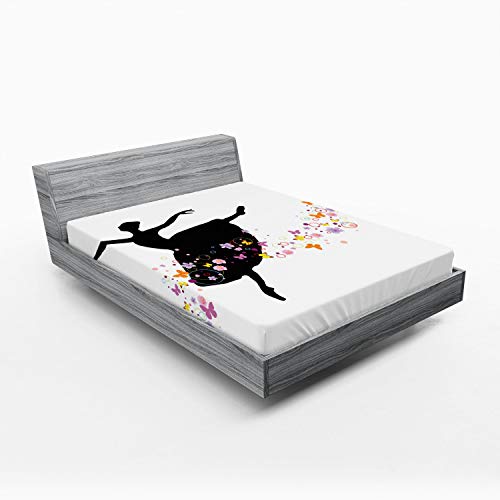 Ambesonne Ballet Fitted Sheet Set, Silhouette of