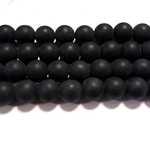 Frosted Glass Beads Black Balls 12 mm Matt Strand Iced Pearl R58