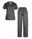 G Med Women's 3 Pockets V Neck Top and Pants Fashion Scrub Set