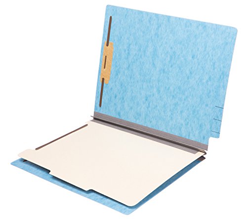 TAB Pressboard Classification Folder - End Tab, 1 Divider, 4 Fasteners, 2" Expansion, Letter Size - Blue 10/Box