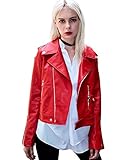 Women's Zipper Motorcycle Biker Faux Leather Jackets (M, Red)