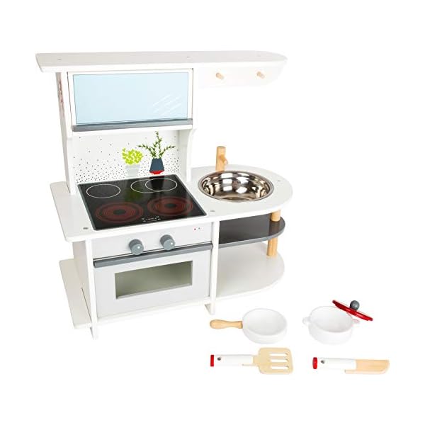 small foot Kinderküche "Grazil" mit Backofen, Pfanne, Kochtopf, Küchenhelfern und Waschbecken, ab 3 Jahren, 11159, 45 x 22 x 42 cm – Bild 3