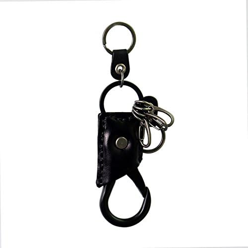 Leather Keychain Carabiner Antique Key Chain Ring Keyring Key Holder Key Fob - Hook Style (Black)