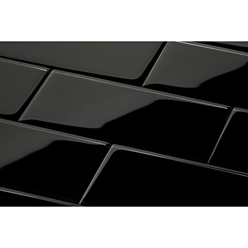 Giorbello Glass Subway Backsplash Tile, 3 x 6, Black, 2 Sq Ft