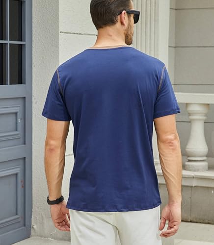 Men's Casual Henley Shirts Classic Button Cotton Short Sleeve T-Shirt Summer Basic Solid Lightweight Tees Tops